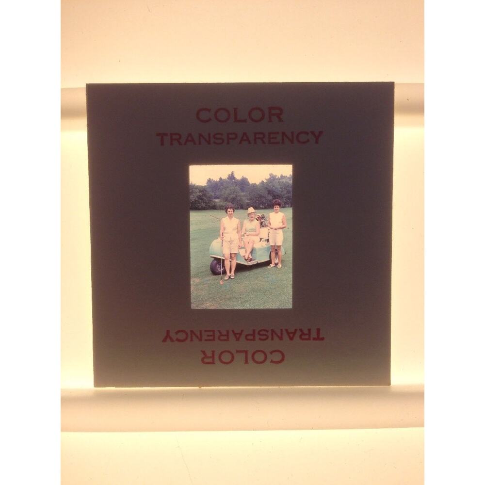 Vtg 50s Mid Century Three Women Golf Cart Golfing Summer Photograph Color Slide